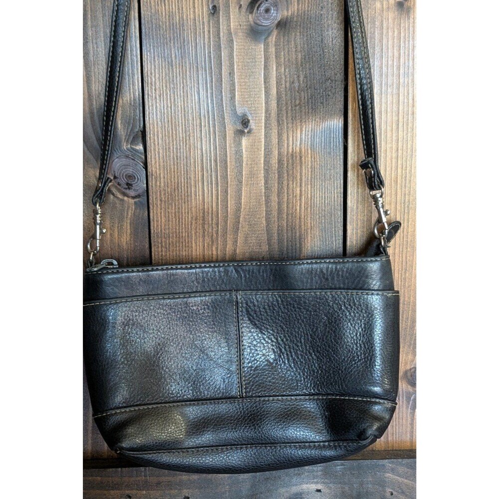 Buxton Black Genuine Leather Crossbody Shoulder Bag Small Organizer Purse